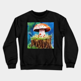 Brown Mushrooms Growing on a Stump Crewneck Sweatshirt